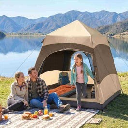 Outsunny Double Layer Pop Up Tent with Rainfly, Camping Shelter - Brown