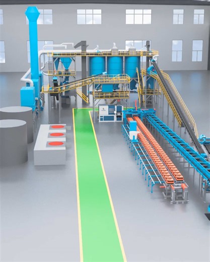 Automated sand casting molding line of the foundry factory . Suitable for green sand casting, sand mold casting, pig iron casting, etc. Video demonstrating the process of the horizontal parting box removal automatic molding production line and the casting sand processing line#Foundry #Casting