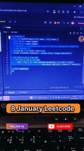 LeetCode 1458 Explained | Max Dot Product of Two Subsequences 8 Jan 2026(Java C++ Python JS)#shorts