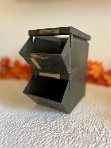 Vintage Industrial Metal Stackbins – Dark Green Steel Storage (set of 2) - Etsy