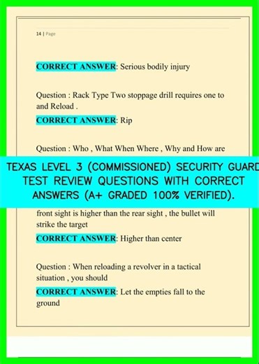 TEXAS LEVEL 3 COMMISSIONED SECURITY GUARD TEST REVIEW QUESTIONS WITH CORRECT ANSWERS A+ GRADED 100%