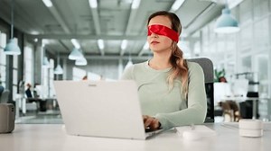 Confused Man Blindfold Trying Use Computer Stock Footage Video (100% Royalty-free) 3893737179 | Shutterstock
