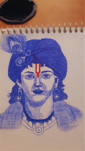 Mere pyare Krishna ji ka ye sundar swaroop! 🪈💙 ​#AmanDraw #KrishnaArt #BluePenSketch #RadheRadhe