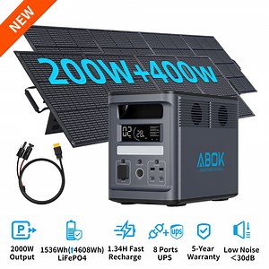 ABOK 2000W Solar Generator, 1536Wh Portable Power Station with 600W Solar Panel Kit (400W 200W) for Home Backup, Camping, RV & Emergency(Ark2000 PV600)
