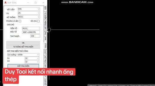 Duy Tool phiên bản Songoku kết nối nhanh ống thép bằng Tê và co. áp dụng vẽ ống nhánh đổi cao độ. #autocad #Duytool #aitools