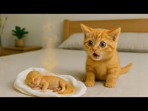 Kitten Panicked When Newborn Cat Pooped, Mama Cat Called To Help It Solve The Problem