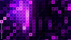 Retro tetris with glowing squares. Motion. Background with neon squares moving in electronic field. Retro computer game with moving snake squares