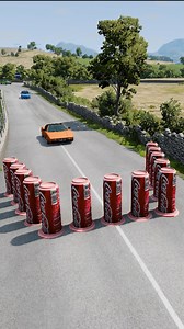 1.9M views · 7.5K reactions | Cars vs Coke Bollards Crush BeamNg...