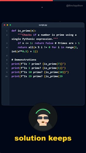 ✨ Python magic! Learn how to check for prime numbers in just on... #PythonShorts #CodingTips #Shorts