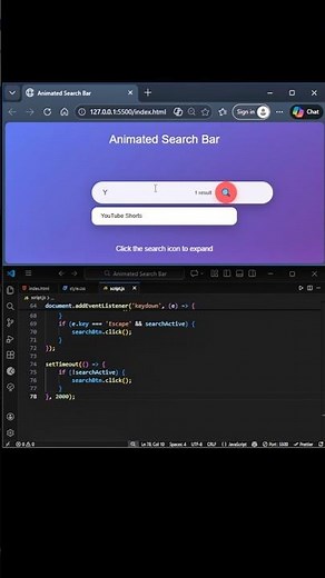 Animated Search Bar using HTML CSS and JavaScript. #animation #coding #webdesign #webanimation