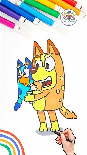 How to Draw Bluey | Easy Drawing of Bluey and Angry Chilli 🌈 🐶 #bluey #howtodraw #short #angry