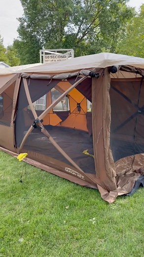 2.6K views · 26 reactions | ⛺️This is our biggest tent! The Clam Cabin. This “two shelters in one” design comes with a divider, allowing you to create two “rooms”. Or the divider wall can be easily removed for a spacious screen house!  Set up size: 96” x 168” ⚖️ Weight: 50lbs ⛺️ 112’ sq. feet of space!  MRSP $649 USD #clamoutdoors #campingtime #campingtent #campinglife #tent #campinggear #boondocking #rvgadgets #rvlife | Quick-Set | Facebook