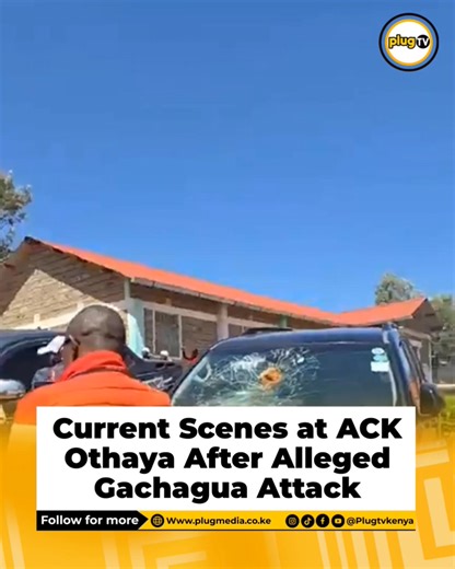Security officers and residents are seen at ACK Othaya following an alleged attack involving former Deputy President Rigathi Gachagua, who claims that his group came under assault while attending a church service. The incident reportedly involved the use of tear gas and live ammunition, with several vehicles said to have been torched outside the church. Tension remained high at the scene as worshippers sought safety | Plugtvkenya