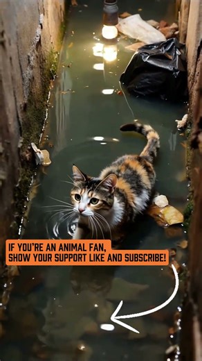 starving calico cat fighting filthy floodwater #animalrescue #catrescue #animallovers