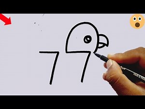How To Draw Cute Parrot From 77 Number In Just 10 Minutes | Step By Step Drawing Tutorial