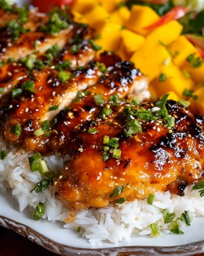 Irresistible Sweet & Savory Asian Mango Glazed Chicken Twists Ingredients: 2 large chicken breasts (about 1 pound), cut into strips 1 cup mango puree (fresh or canned) 1/4 cup soy sauce 2 tablespoons honey 1 tablespoon rice vinegar ...... Full Recipe in Coʍmеոτ 💬 | Food Lovers