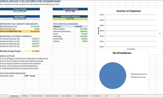 Freelancer Tax Estimator Excel Template | Self-employed Tax Calculator | Quarterly Tax Planner | Income Expense Tracker Spreadsheet - Etsy
