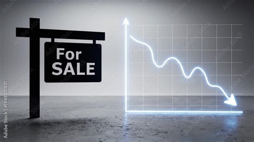 For sale sign with falling graph real estate decline concept
