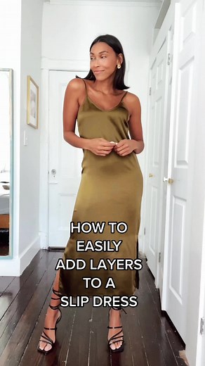 How to easily add layers to a slip dress ✨ Shop in my LTK ✨ #slipdress #fyp #fashiontiktok #summertofall #layers #howtostyleoutfits