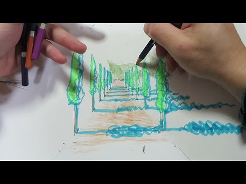 遠近法を使った風景「並木道」の描き方