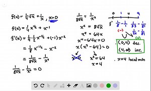 SOLVED:Determine a. intervals where f is increasing or decreasing, b. local minima and maxima of f, c. intervals where f is concave up and concave down, and d. the inflection points of f. Sketch the curve, then use a calculator to compare your answer. If you cannot determine the exact answer analytically, use a calculator. f(x)=(1)/(4) √(x) (1)/(x), x>0
