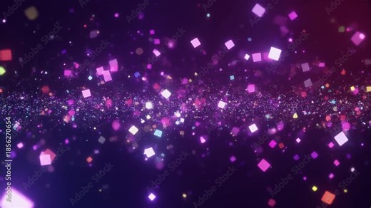 Vibrant colorful squares floating in dynamic motion against dark background