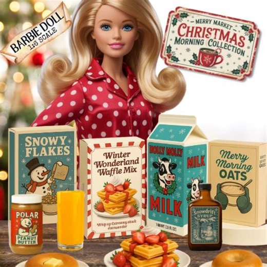 1:6 Christmas Breakfast Mini Food Packaging, Barbie Doll Scale (printable PDF) - Etsy
