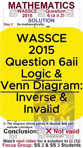 WASSCE 2015 Maths Q6a(ii)2 | Logic | Venn Diagram & Invalid Inverse | WAEC Mathematics | WAEC Exam