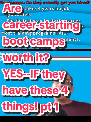 Are career-starting boot camps worth it? YES--IF they have these 4 things!And only if they ROAR! If the boot camp or accelerated program you're considering is missing any of these four crucial features, don't waste your money! Here are the top 4 must-haves when it comes to legitimate and effective career training boot camps that get you hired fast!
