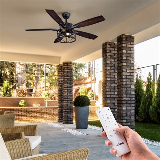 EDISHINE 52 inch Ceiling Fan with Light and Remote Control, 5 Wood Blades, Rustic Farmhouse Ceiling Fan with Light for Living Room, Bedroom, Wet Rated