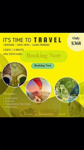 ✨ The Ultimate Lao "Dream Trip": 3 Cities, 1 Unforgettable Journey ✨ "Experience the essence of Vientiane, Vang Vieng, and Luang Prabang—the 3 most beautiful cities in Laos—in 3 days & 2 nights for just $368." 🇱🇦✈️ Greetings, fellow travelers! If you’ve been dreaming of exploring the very best of Laos with comfort and ease, we are delighted to introduce this specially curated exclusive tour. From the historic elegance of the capital, Vientiane, to the dramatic limestone landscapes of Vang Vien