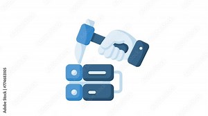 Animated data mining with illustration of a server connected and hammer. Isolated useful for computer, network, technology, internet, server, database, connection and cloud computing design element