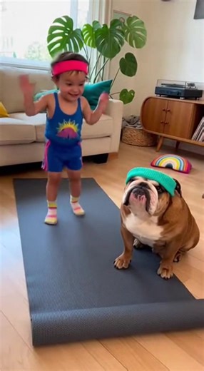 🏋️‍♂️ 80s Fitness Icons! The headband stayed on, but the coordination was left behind. Keep wiggling, buddy! 😂🐶 | Bigbarcodeinteriodeco&units