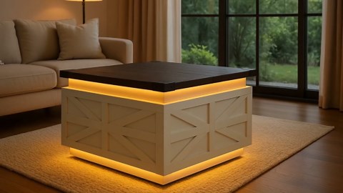 Farmhouse Lift Top Coffee Table with Charging Station&USB Ports, Square Coffee Table with Storage and LED Lights, Wood Square Center Table with Large Hidden Storage Compartment for Living Room, White