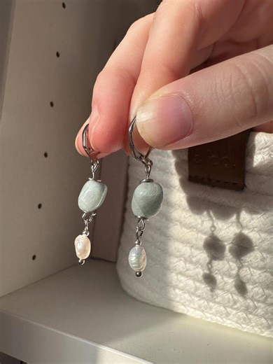 Freshwater Pearl & Blue Quartz Earrings, Light Blue Gemstone, Dainty Handmade Jewelry - Etsy
