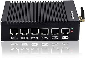 Fanless Firewall Appliance Intel N3700 4C/4T Mini PC 6 x Intel i225/i226 LAN Ports DDR3 SSD, Network Gateway Soft Router, Test with P-F-Sense AES NI (8G-128G-Wi-Fi)