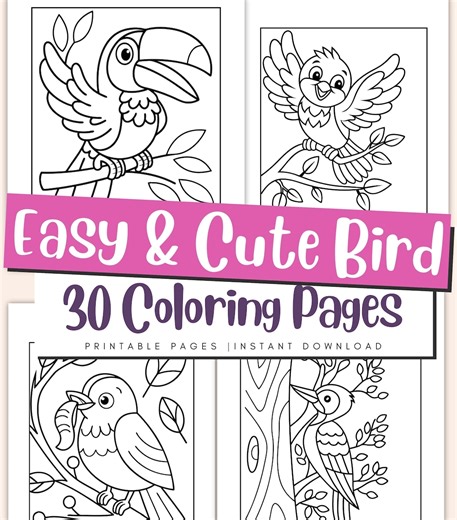 Easy Birds Coloring Pages for Kids & Adults – Simple Relaxing Feathered Animals, Calm Nature Printables - Etsy Canada