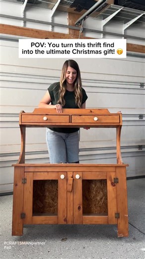 Jenna Townsend | Furniture Flips + DIY on Instagram: "This might be my favorite DIY yet 🥺💗 I transformed a $15 thrifted cabinet into a magical play kitchen just in time for Christmas! ✨comment KITCHEN for the shopping list & details! With a little imagination and my @craftsman tools, this vintage cabinet turned into a meaningful Christmas gift, full of tiny charming details! It’s amazing what a simple thrift find can become! Save this idea for your next thrift flip! (Depicted use is for illust