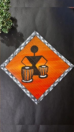 Easy Warli Art Drum Painting 🪘 | Simple Tribal Art Tutorial for Beginners #shorts #warliart #viral