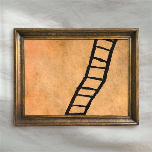 Vintage Ladder Painting | Antique Minimalist Wall Art | Rustic Abstract Artwork | Mailed Print - Etsy