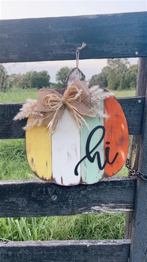 Rustic multi color pumpkin door hanger- blank is from @Hobby Lobby I am loving these fall colors 🖤🖤