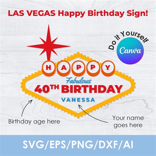 Las Vegas Sign Template, Canva, Editable, Cut File, Png, Transparent, Vector, Las Begas Birthday Sign, Custom, Cricut, Instant Download - Etsy
