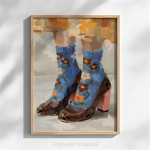 Vintage High Heel Print - Floral Socks Fashion Illustration (digital Download) - Etsy