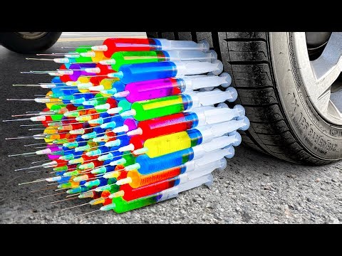 Crushing Experiments! Car vs Crunchy Rainbow Giant Slime Balloons & Soft Things By Car