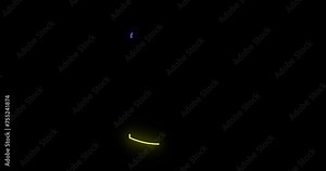 Neon Purple, yellow and blue stroke outline numbers countdown timer from 10 to 0 seconds on black background. 4k resolution Realtime countdown animation .