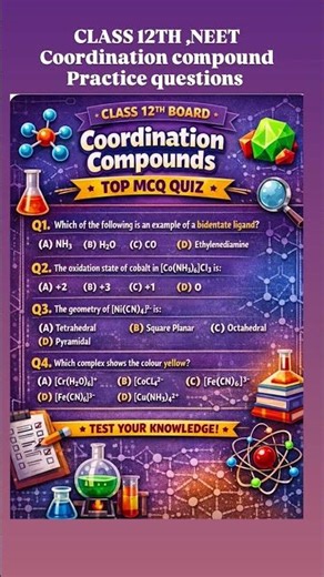 CLASS 12TH BOARD,NEET , Coordination compound Practice sheet#chemistry #cbse2026#revision#motivation