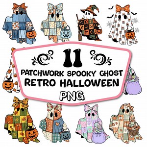 Retro Halloween Patchwork Ghost PNG Bundle - Spooky Season Graphics (digital Download) - Etsy