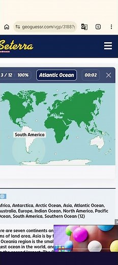 Seterra (Geoguessr Version) World: Continents and Oceans In 7.230 (IGT) (No Borders)
