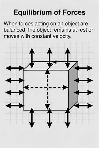 Mtishtech on Instagram: "Equilibrium of forces occurs when the resultant (net) force acting on an object is zero, resulting in no acceleration. According to Newton's first law, a body in equilibrium remains at rest (static) or moves with constant velocity (dynamic). For complete equilibrium, the vector sum of all forces is zero, and the net torque is zero. Resultant (net) Force (R=0): All forces (horizontal, vertical, parallel) must balance out, meaning they cancel each other. Equilibrant Force: