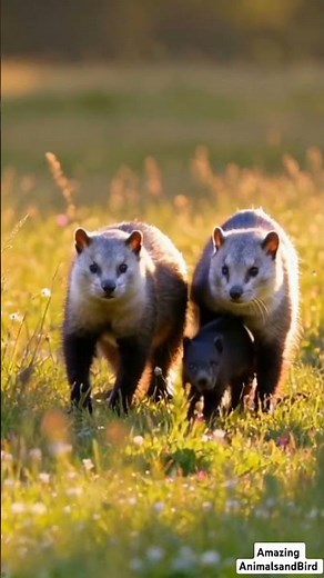 Adorable Black-Footed Ferret Family Stroll | Baby Ferret Walks with Parents in the Wild